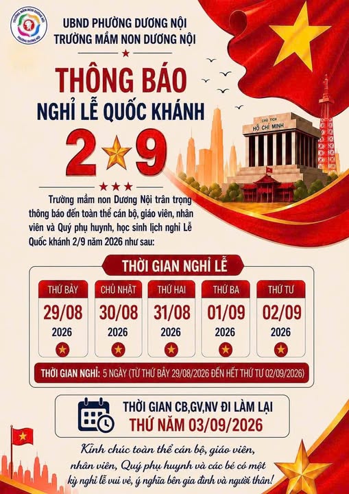 THÔNG BÁO VỀ VIỆC NGHỈ LỄ QUỐC KHÁNH 2/9